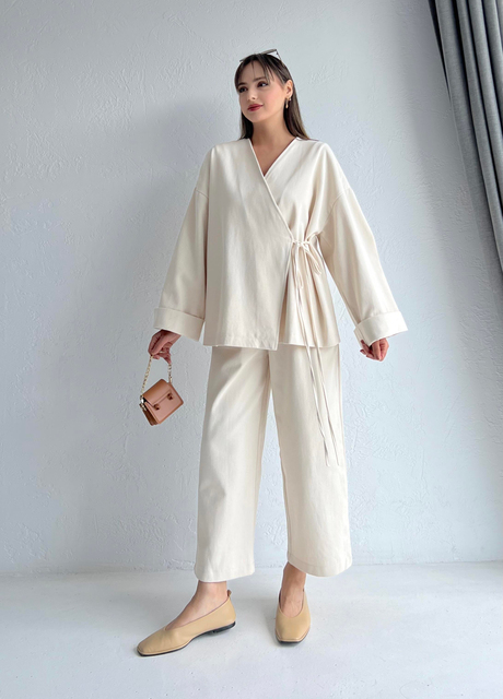 Bol Pantolonlu Kimono Takım Taş - Moda AlaBol Pantolonlu Kimono Takım Taş