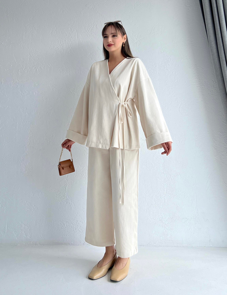 Bol Pantolonlu Kimono Takım Taş - Moda AlaBol Pantolonlu Kimono Takım Taş