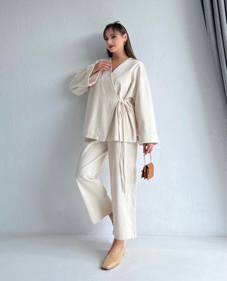 Bol Pantolonlu Kimono Takım Taş - Moda AlaBol Pantolonlu Kimono Takım Taş