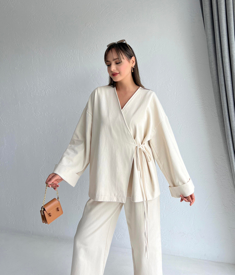 Bol Pantolonlu Kimono Takım Taş - Moda AlaBol Pantolonlu Kimono Takım Taş