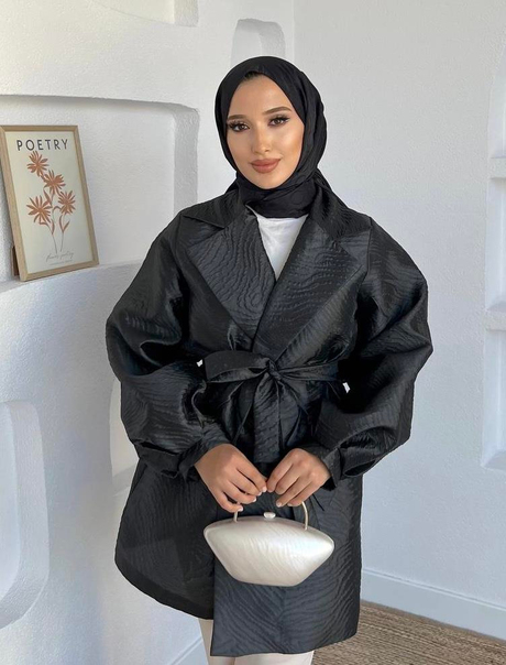 Broşlu Tafta Ceket Siyah - Moda AlaBroşlu Tafta Ceket Siyah