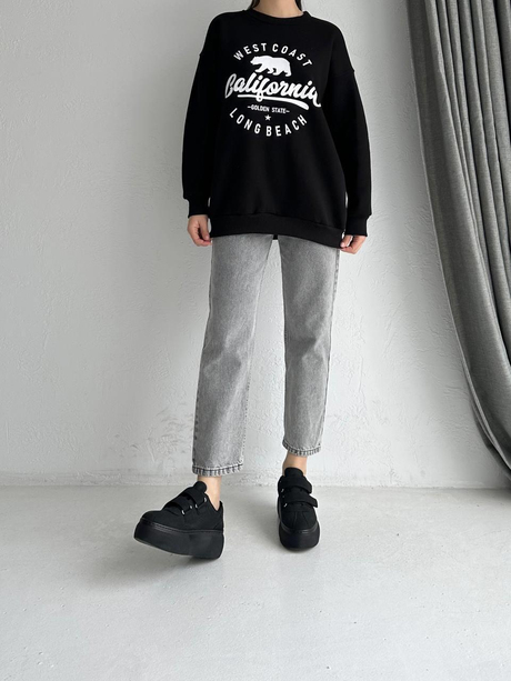 California Baskılı Sweatshirt Siyah