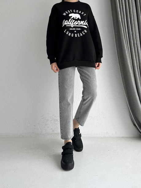 California Baskılı Sweatshirt Siyah