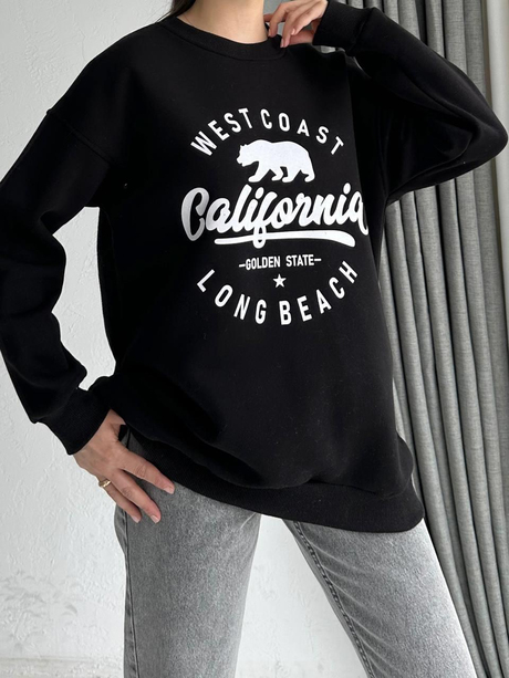 California Baskılı Sweatshirt Siyah