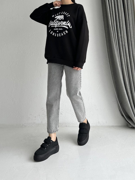 California Baskılı Sweatshirt Siyah