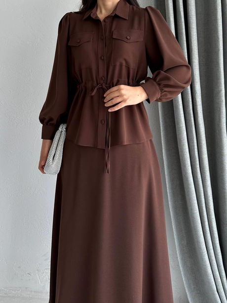 Cepli Krep Etekli Takım Kahverengi