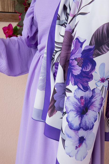 Çiçek Desenli Şal Lila - Moda AlaÇiçek Desenli Şal Lila
