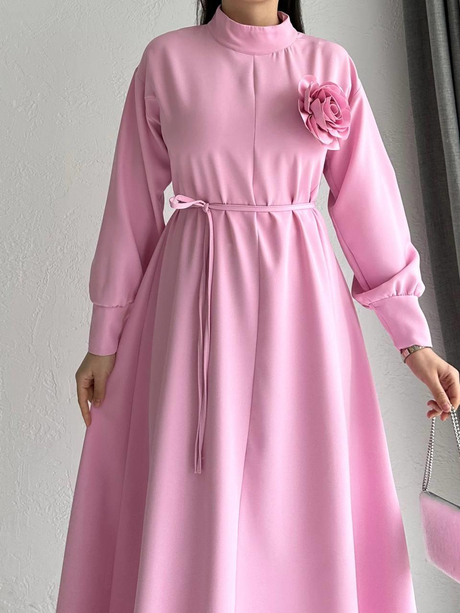 Çiçek Detaylı İpli Elbise Pembe