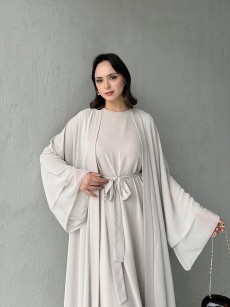 Çift Katlı Şifon Abaya Takım Taş