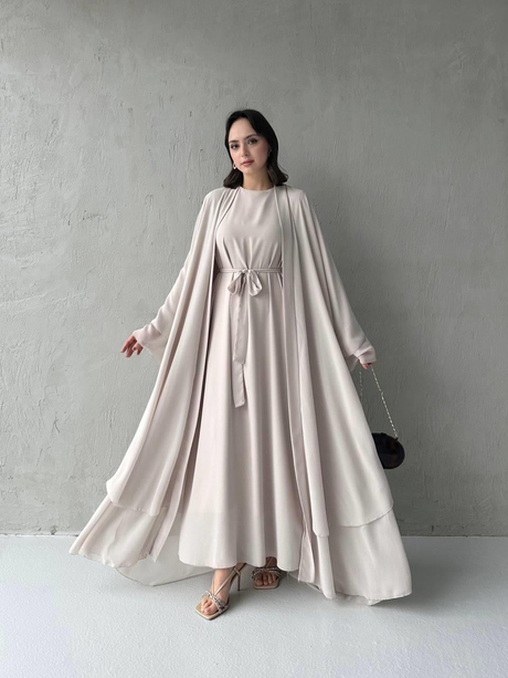 Çift Katlı Şifon Abaya Takım Taş