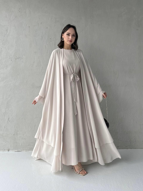 Çift Katlı Şifon Abaya Takım Taş