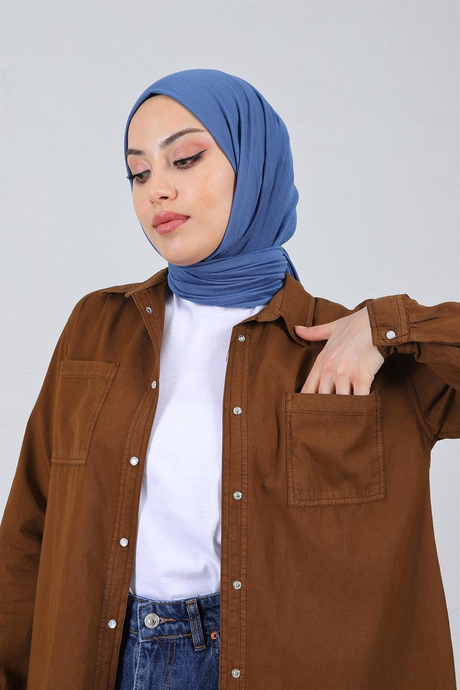 Çıtçıtlı Kot Tunik Kahverengi