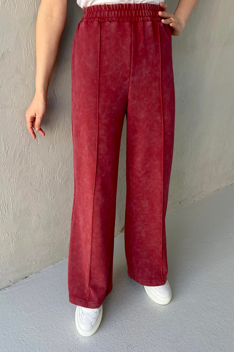 Çizgi Detaylı Pantolon Bordo