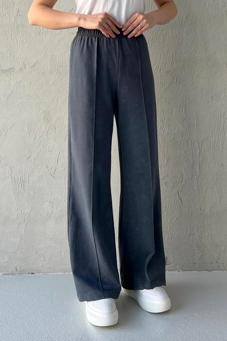 Çizgi Detaylı Pantolon Füme