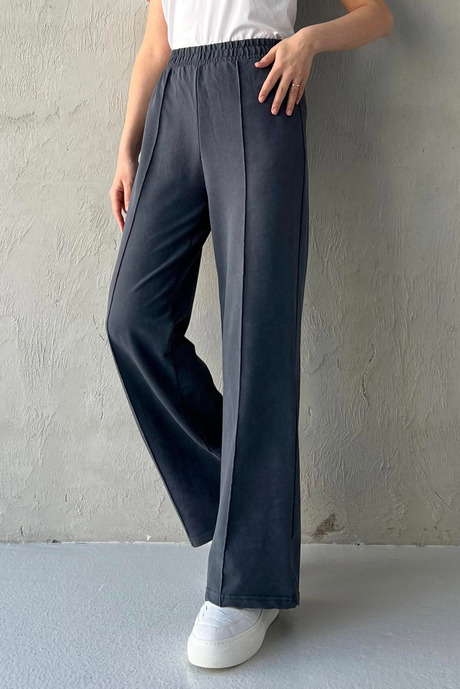 Çizgi Detaylı Pantolon Füme