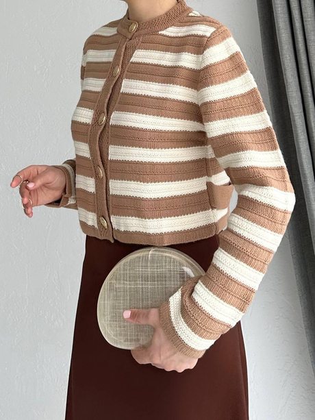Çizgili Crop Hırka Bej
