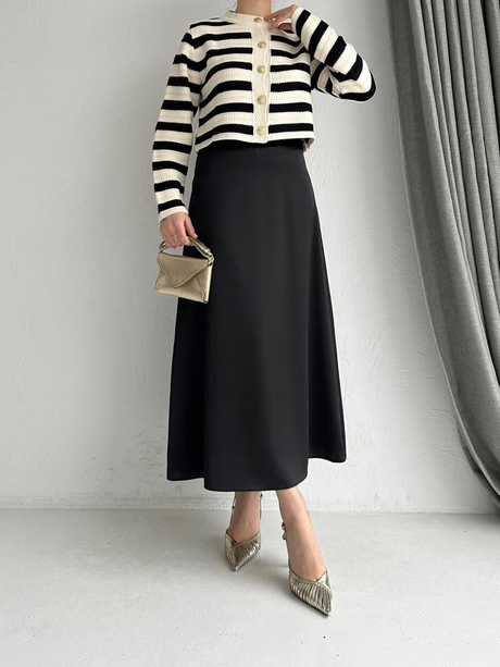 Çizgili Crop Hırka Ekru