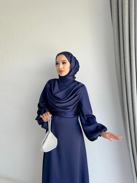 Degajeli Saten Elbise Lacivert | Moda AlaDegajeli Saten Elbise Lacivert