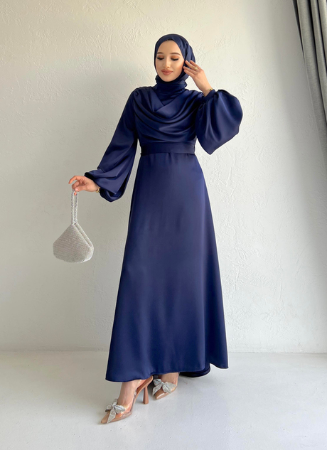 Degajeli Saten Elbise Lacivert | Moda AlaDegajeli Saten Elbise Lacivert