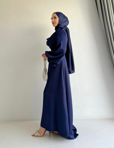 Degajeli Saten Elbise Lacivert | Moda AlaDegajeli Saten Elbise Lacivert