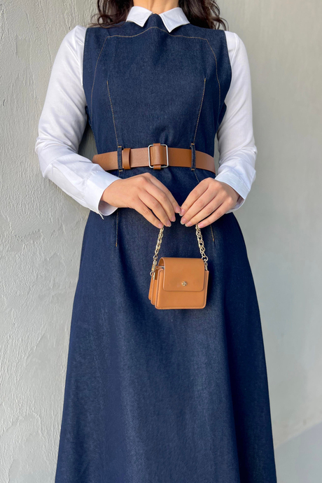 Denim Kemerli Jile Koyu Kot
