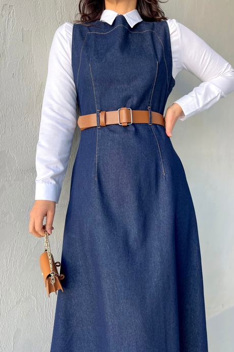 Denim Kemerli Jile Koyu Kot