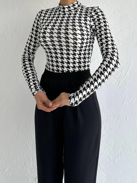 Desenli Balıkçı Body Beyaz-Siyah