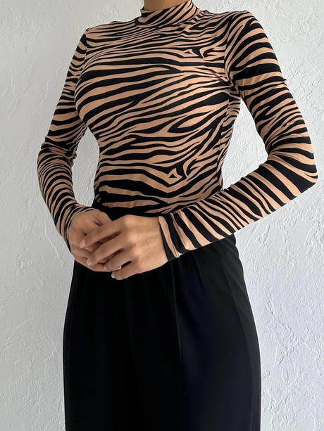 Desenli Balıkçı Body Camel-Siyah