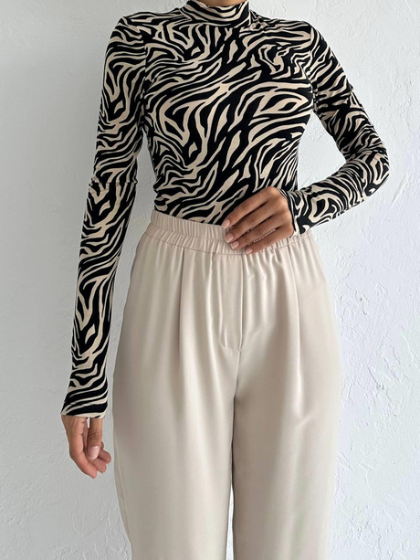 Desenli Balıkçı Body Siyah-Bej