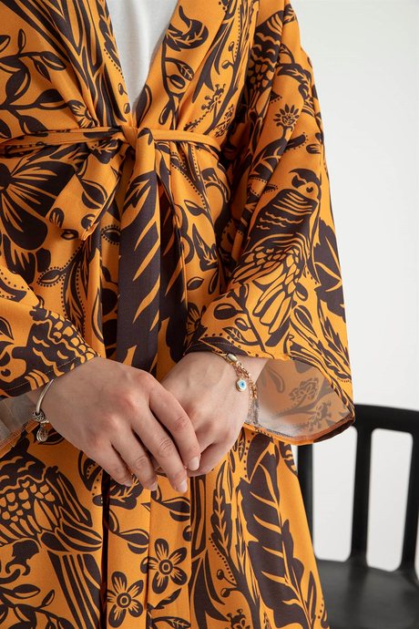 Desenli Kuşaklı Kimono