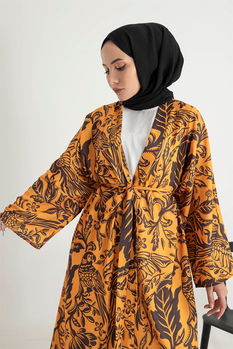 Desenli Kuşaklı Kimono