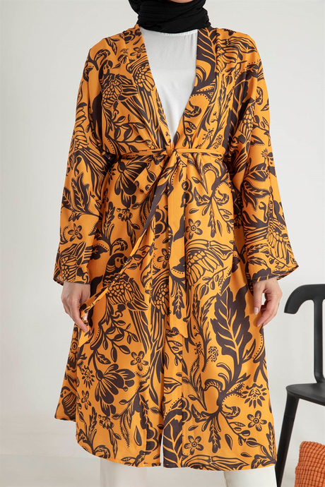 Desenli Kuşaklı Kimono