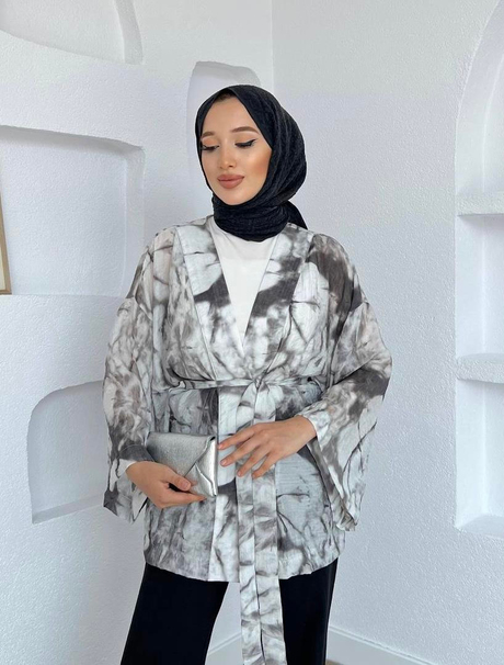 Desenli Mango Kimono Siyah