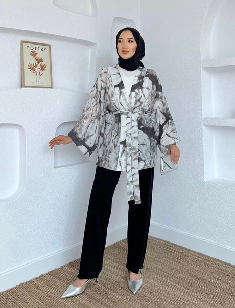 Desenli Mango Kimono Siyah