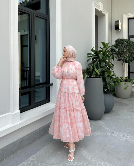 Desenli Şifon Elbise Pembe - Moda AlaDesenli Şifon Elbise Pembe