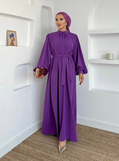 Dökümlü Kumaş Elbise Mor