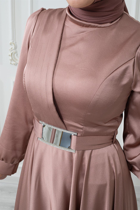 Drape Kemerli Abiye Bej