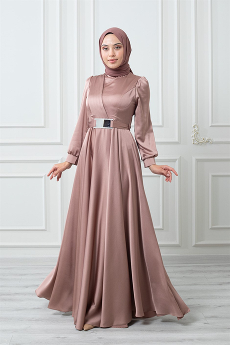 Drape Kemerli Abiye Bej