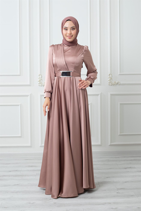 Drape Kemerli Abiye Bej