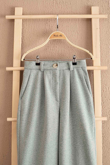 Duble Paça Kaşe Pantolon - Mint