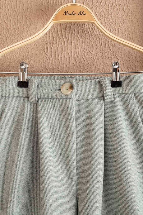 Duble Paça Kaşe Pantolon - Mint