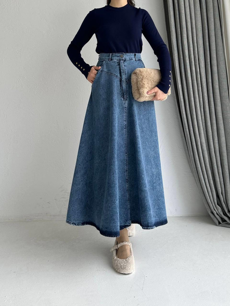 Düğmeli Fermuarlı Denim Etek Kot