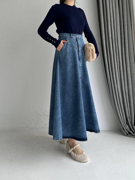Düğmeli Fermuarlı Denim Etek Kot