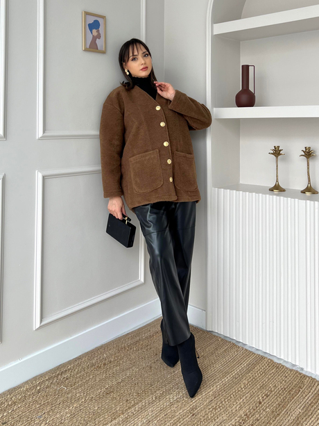 Düğmeli Kaşe Ceket Kahverengi