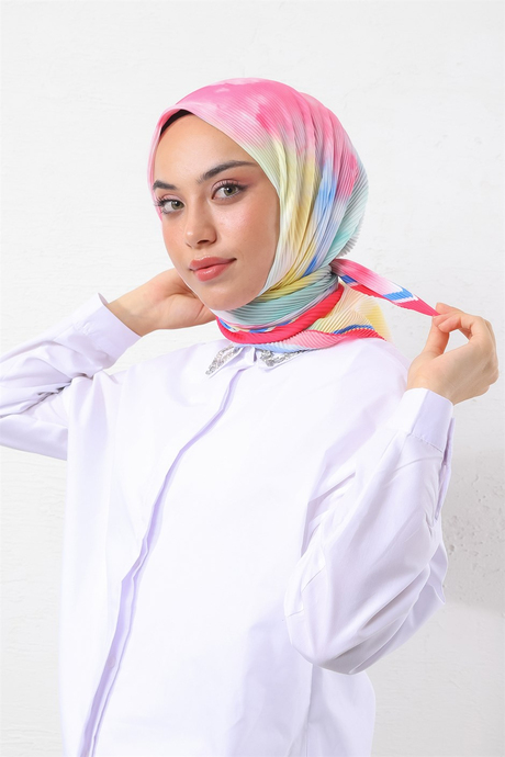 Ebruli Desen Piliseli Eşarp Pembe