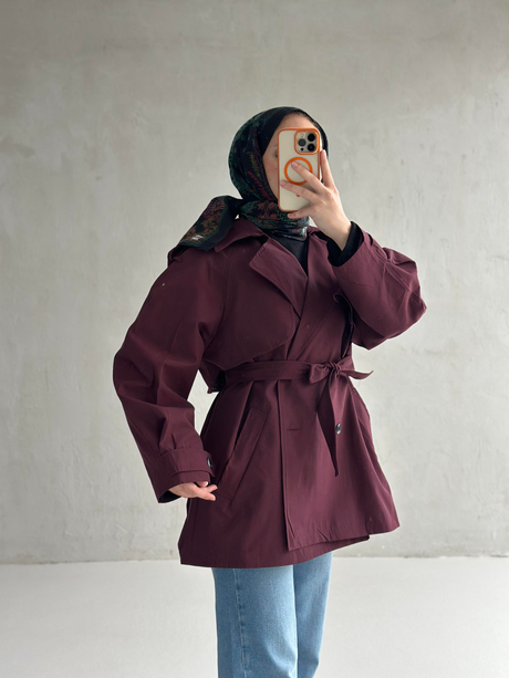 EFİ KISA TRENÇ Bordo