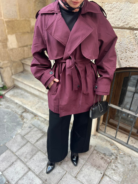 EFİ KISA TRENÇ Bordo