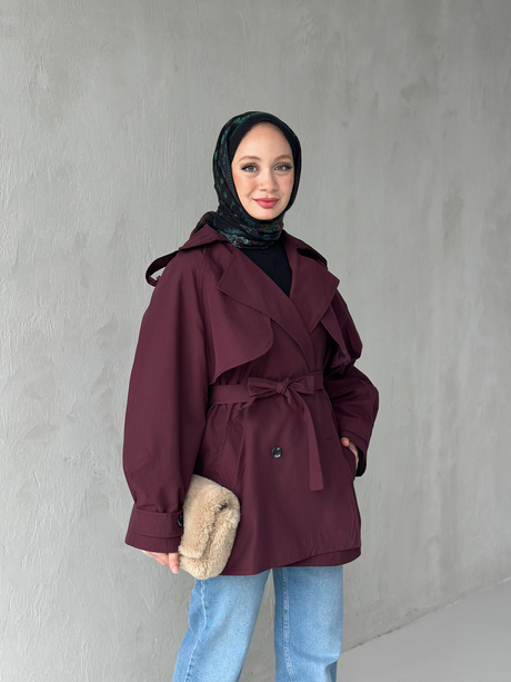 EFİ KISA TRENÇ Bordo