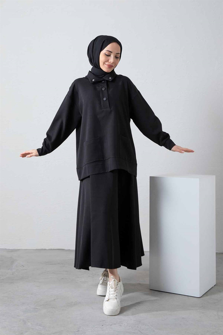 Etekli Tesettür Takım Siyah - Moda AlaEtekli Tesettür Takım Siyah