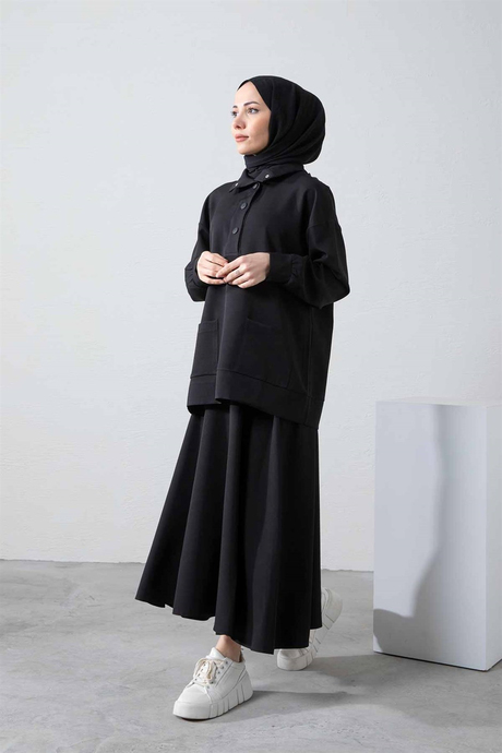 Etekli Tesettür Takım Siyah - Moda AlaEtekli Tesettür Takım Siyah